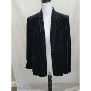 J.R. Nites Petites by Caliendo Beaded & Sequined Black Lined Velvet Jacket MED